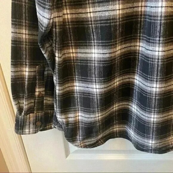 Jachs Mens Flannel Shirt Button Front Long Sleeves Plaid Black White Medium - Picture 9 of 16